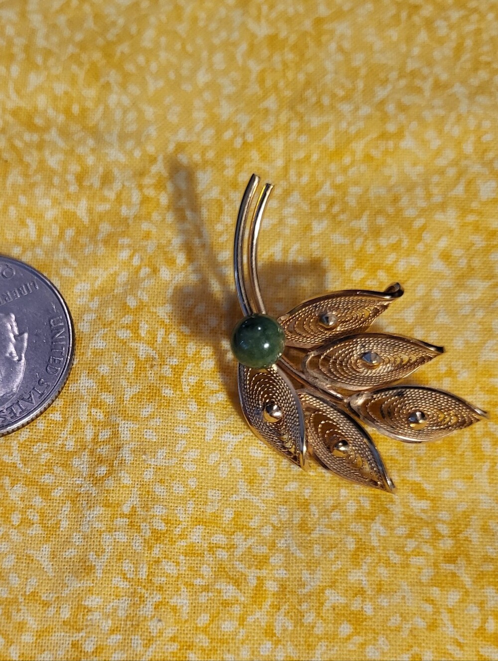 Vintage A&Z Leaves and Green Stone Brooch/Pin